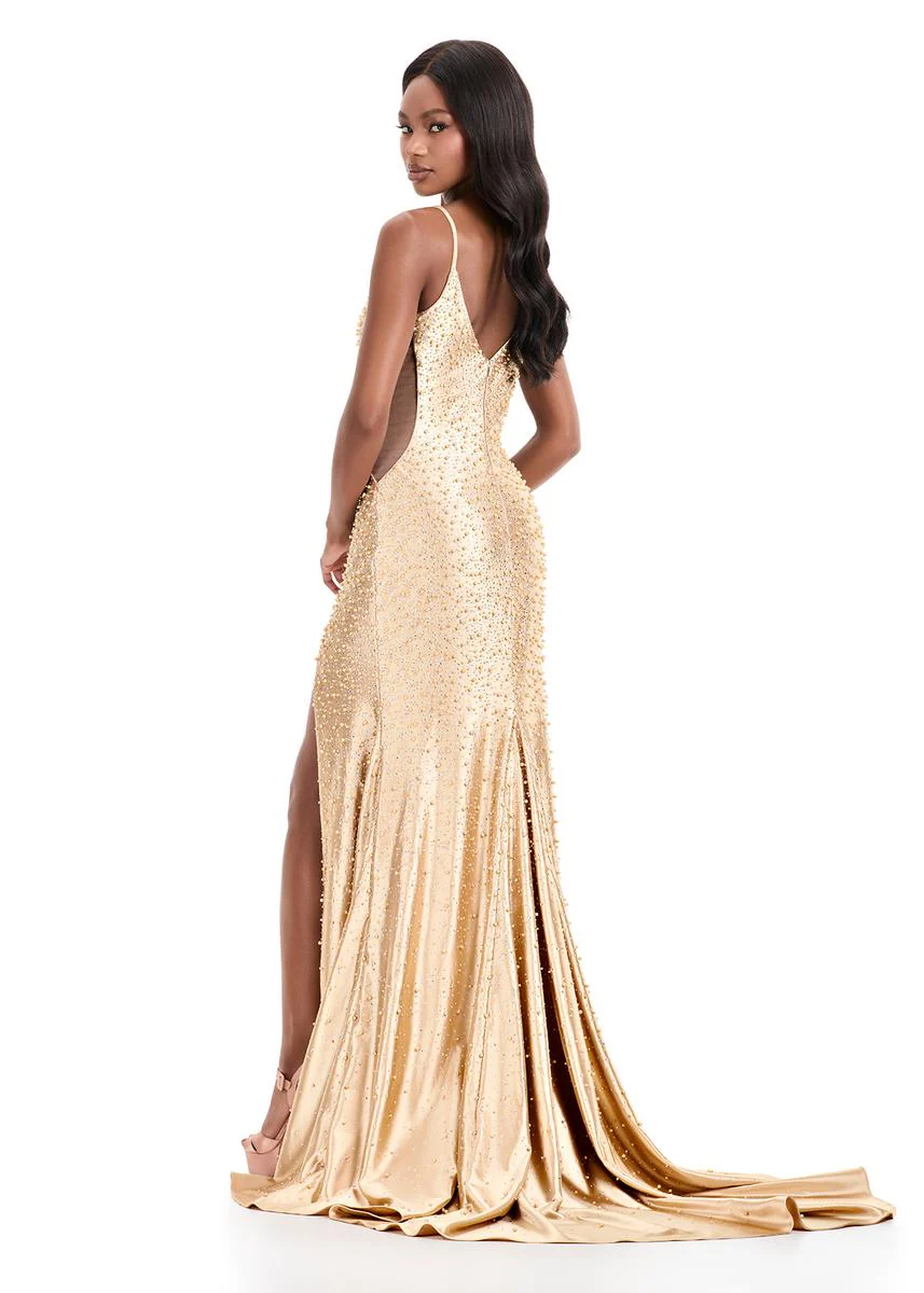 ASHLEYlauren Tight Pearl Open Back Prom Dress 12155 - Image 8