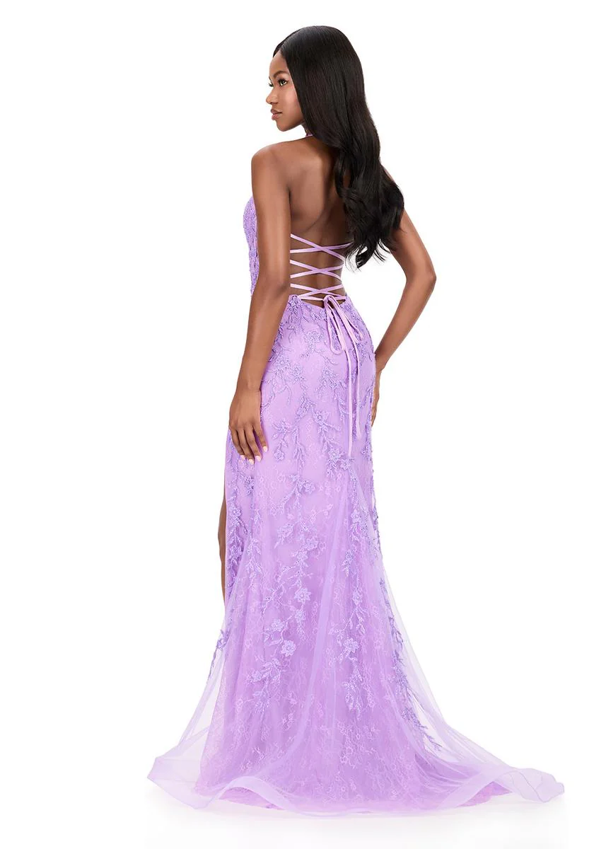 ASHLEYlauren Lace Halter Prom Dress 12156 - Image 2