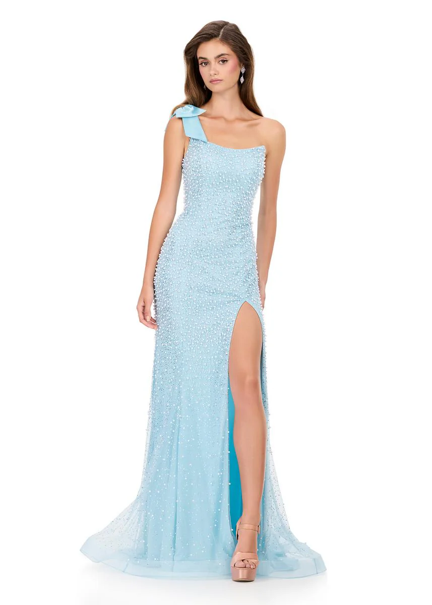 ASHLEYlauren Bow Shoulder Pearl Prom Dress 12157 - Image 3