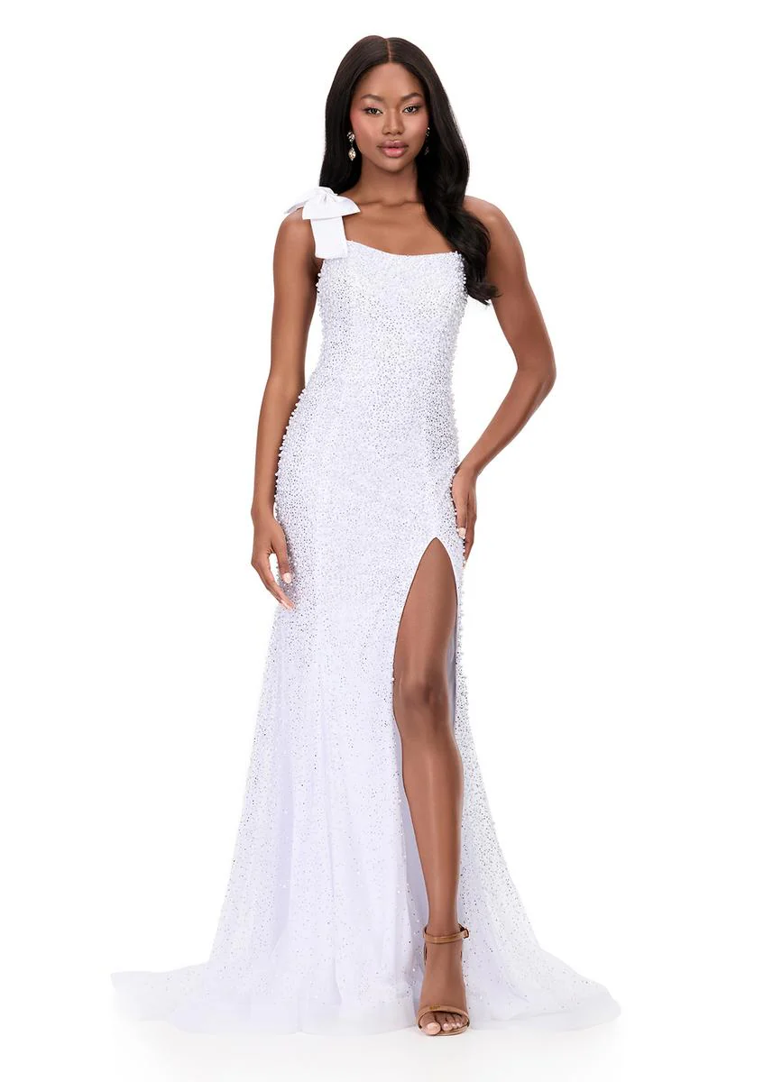 ASHLEYlauren Bow Shoulder Pearl Prom Dress 12157 - Image 5