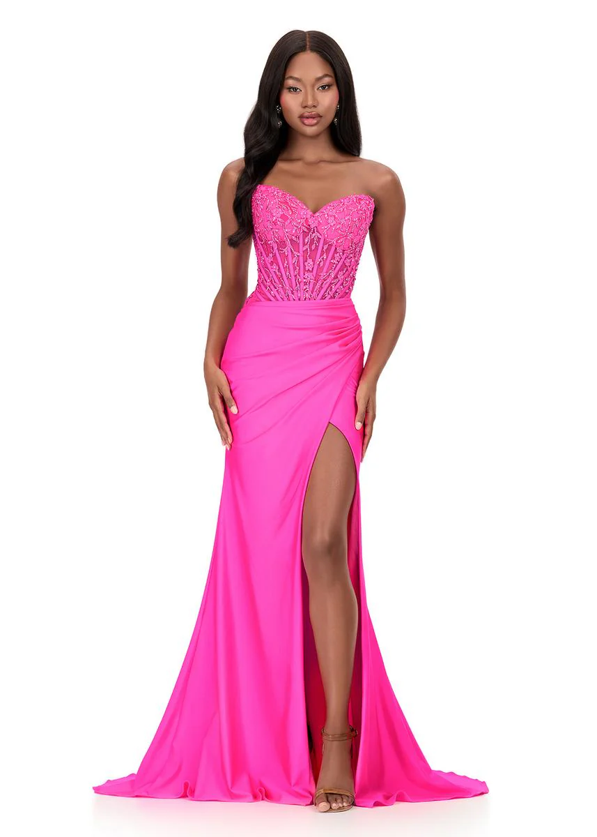 ASHLEYlauren Strapless Lace Corset Prom Dress 12168