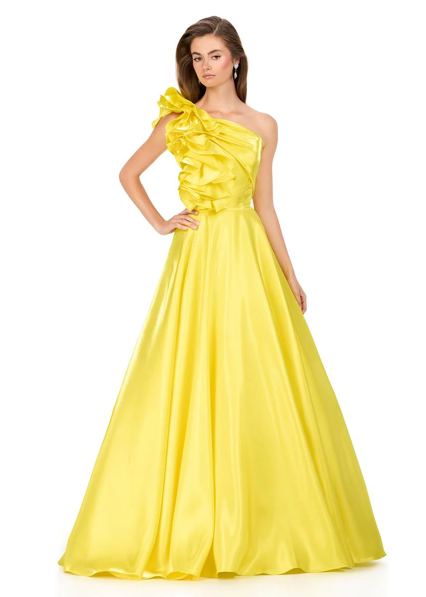 ASHLEYlauren One Shoulder Ruffle Detail Prom Dress 12171