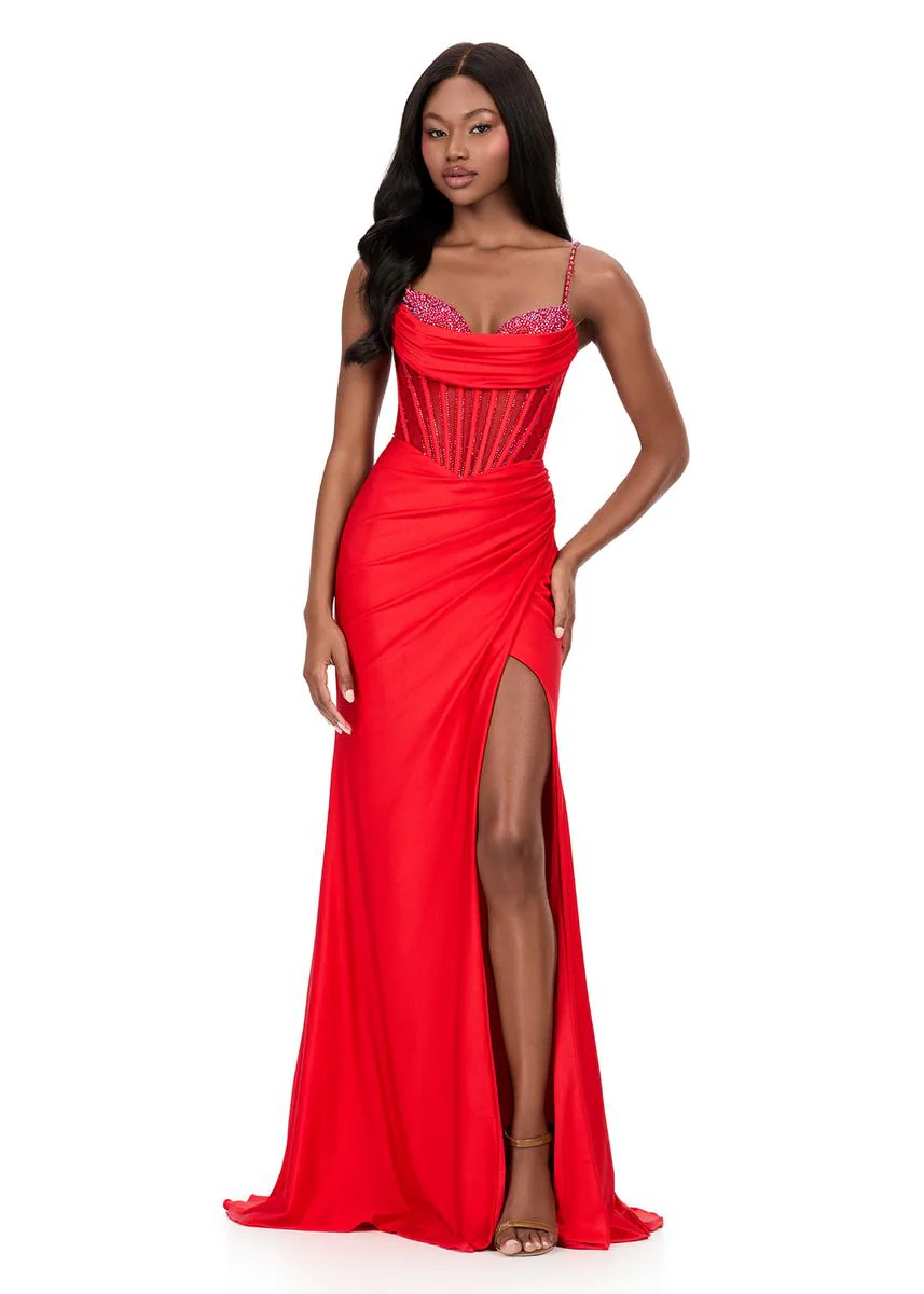 ASHLEYlauren Ruched Corset Prom Dress 12173 - Image 7