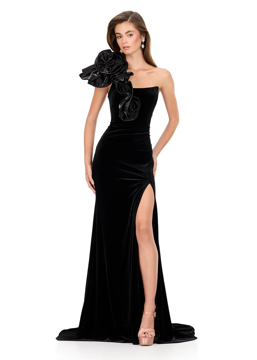 ASHLEYlauren Velvet One Shoulder Prom Dress 12175 - Image 3