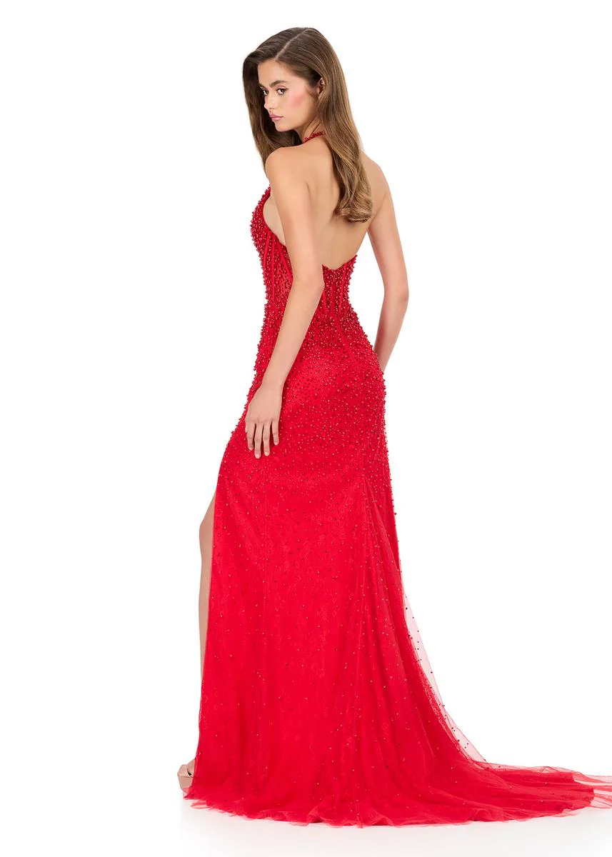 ASHLEYlauren Beaded Lace Halter Prom Dress 12177 - Image 10