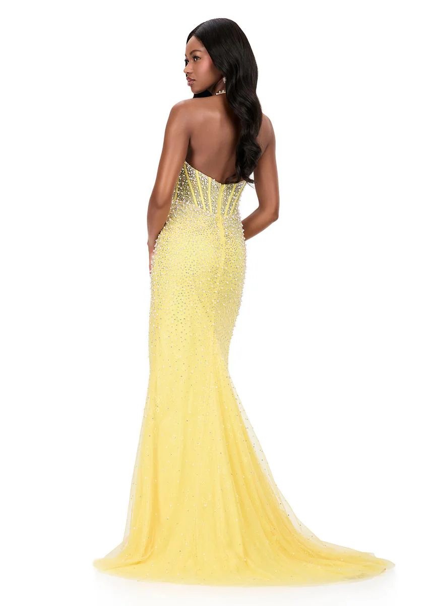 ASHLEYlauren Beaded Lace Halter Prom Dress 12177 - Image 2