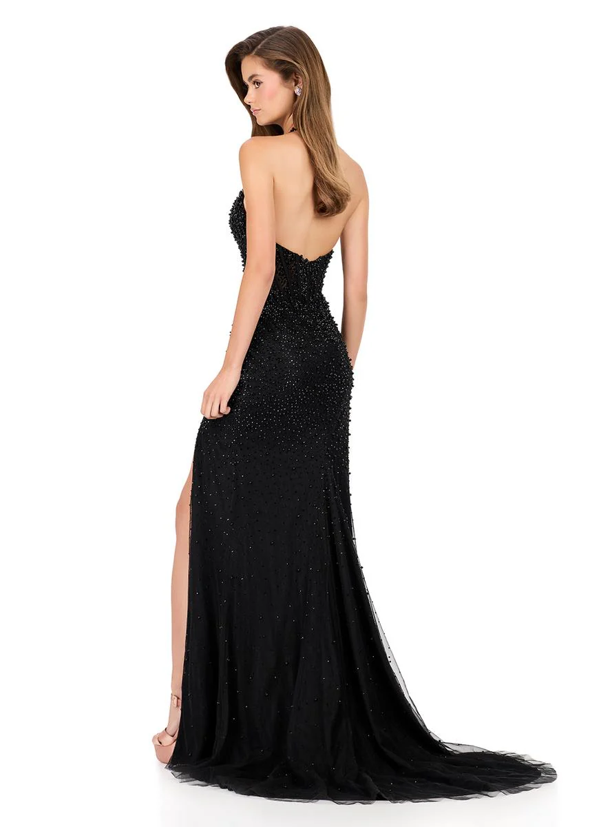 ASHLEYlauren Beaded Lace Halter Prom Dress 12177 - Image 4