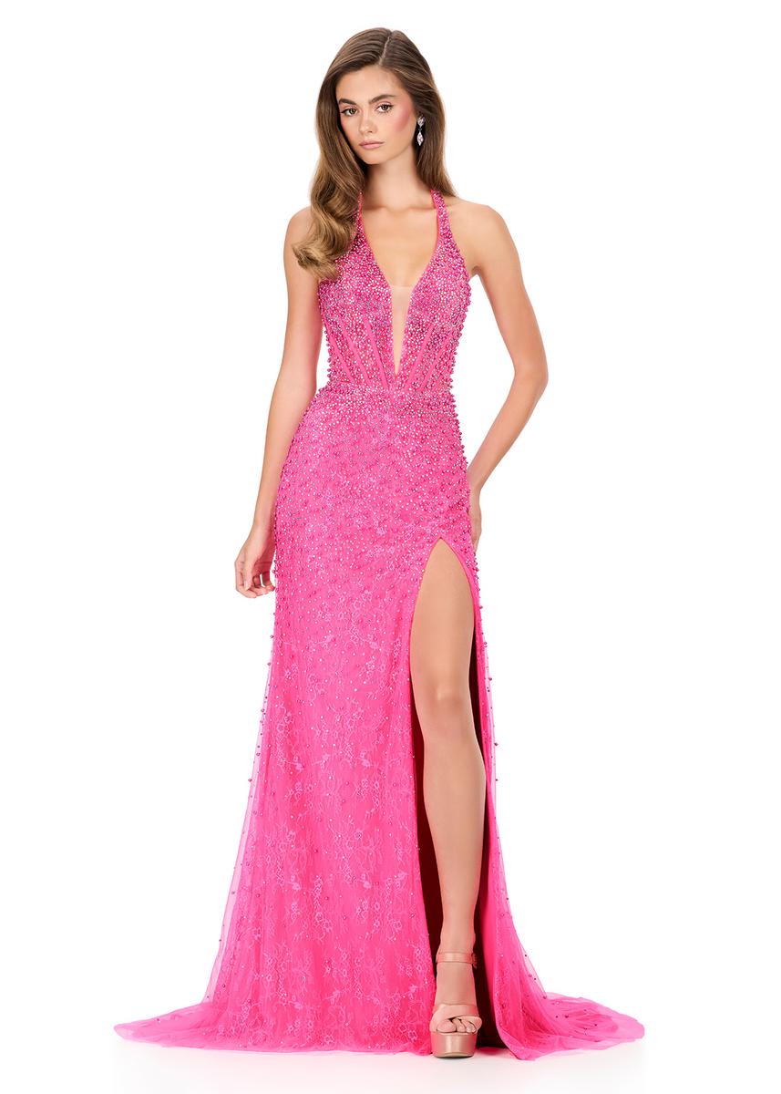 ASHLEYlauren Beaded Lace Halter Prom Dress 12177 - Image 5