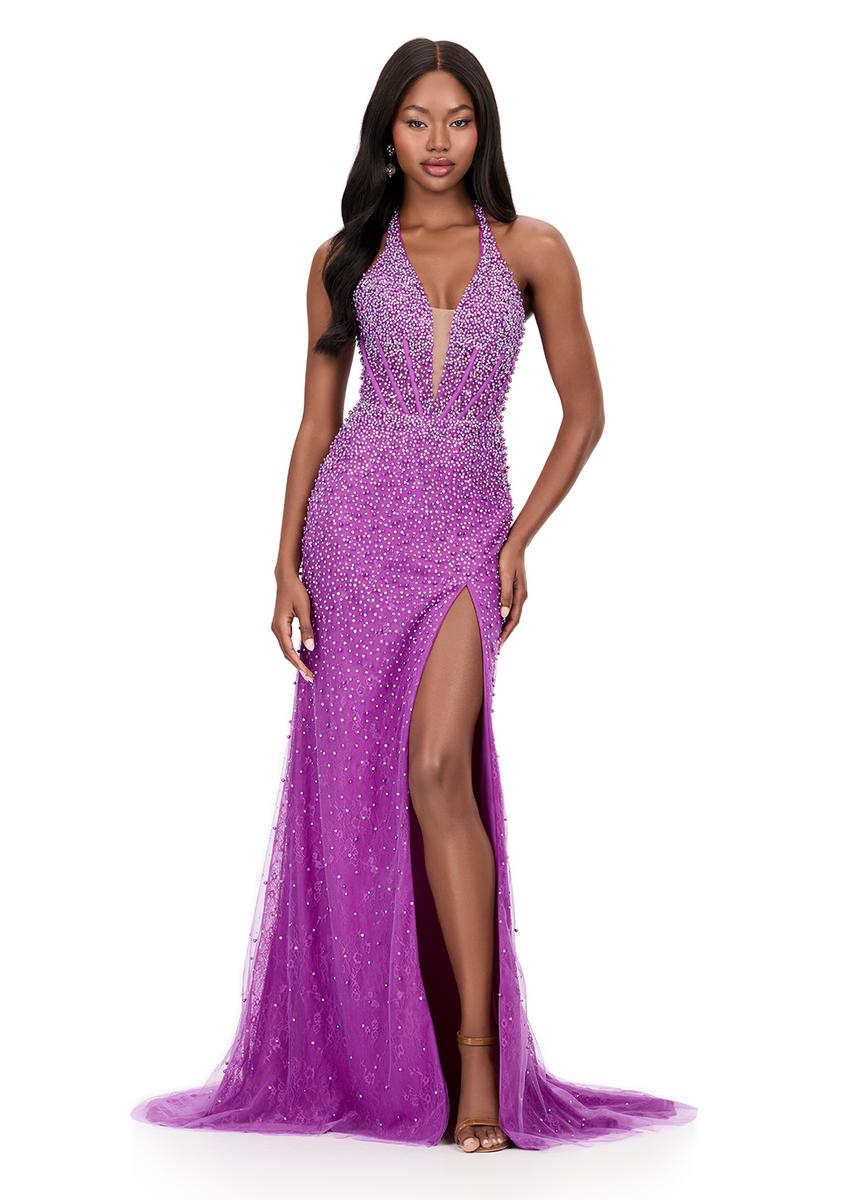 ASHLEYlauren Beaded Lace Halter Prom Dress 12177 - Image 7