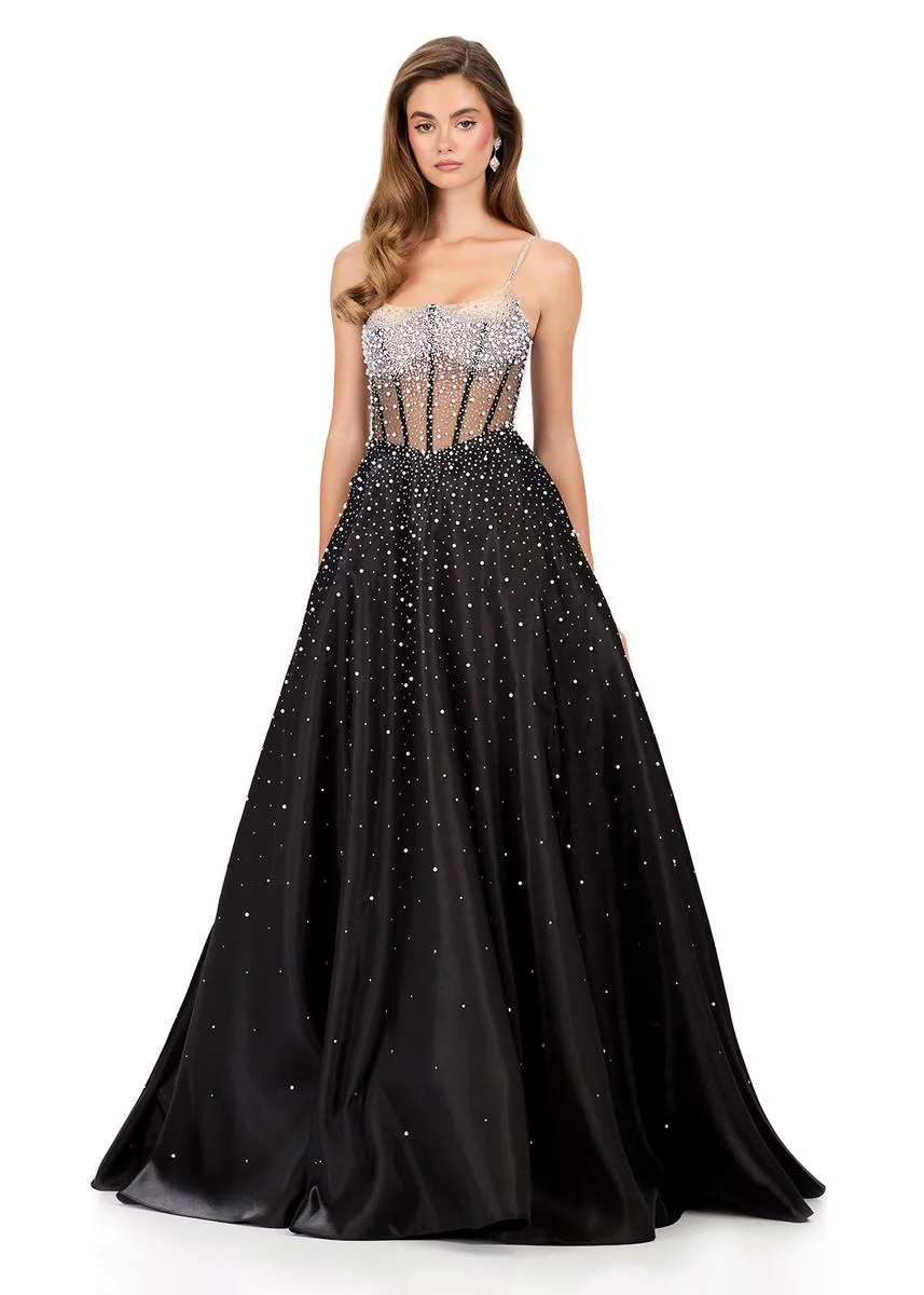 ASHLEYlauren Beaded Pearl Corset Prom Dress 12182 - Image 3