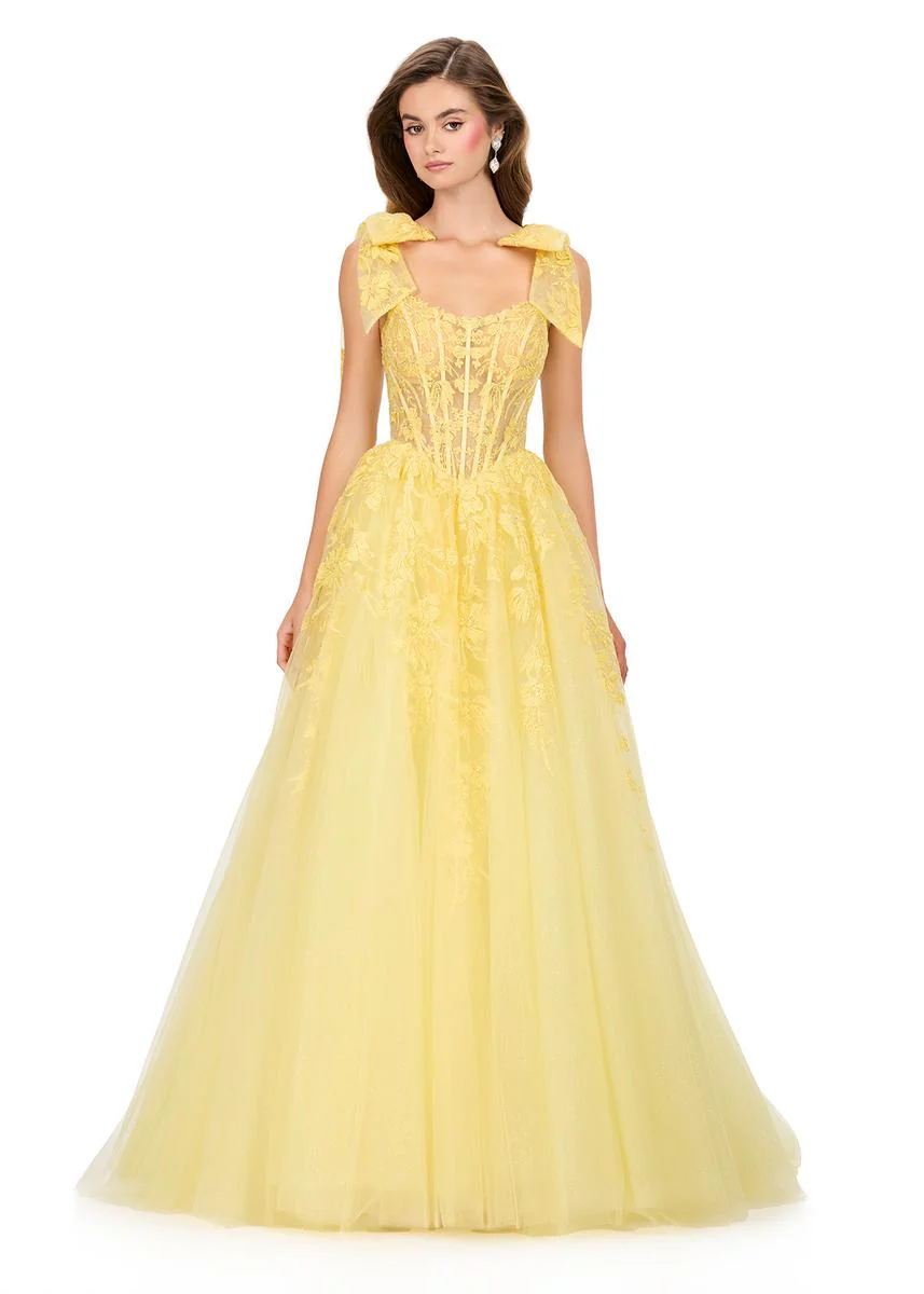 ASHLEYlauren Illusion Lace Corset Prom Dress 12184
