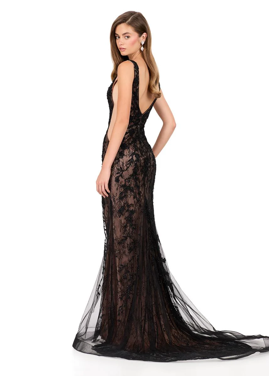 ASHLEYlauren Illusion Side Lace Prom Dress 12187 - Image 2