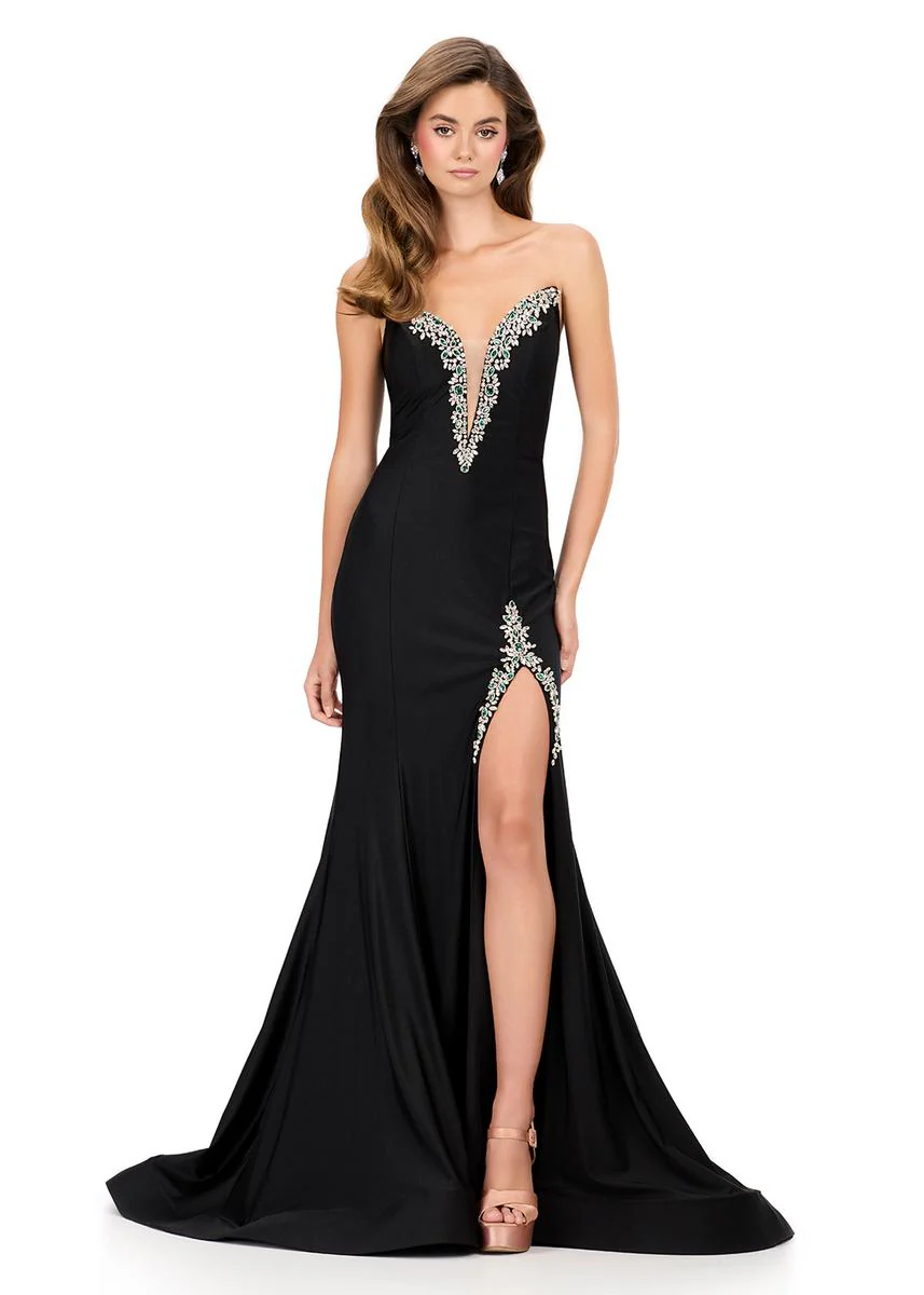ASHLEYlauren Plunging Bead Accented Prom Dress 12191 - Image 7