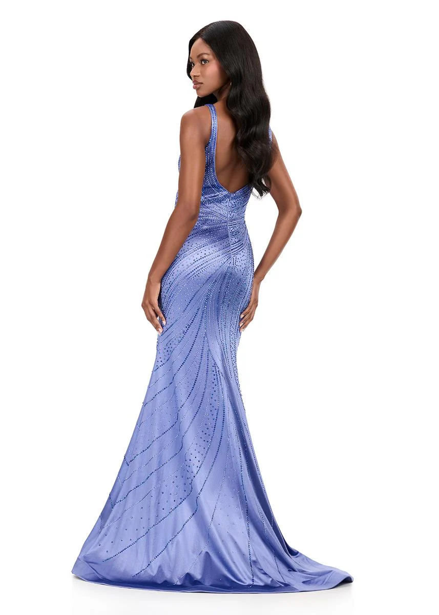 ASHLEYlauren Plunging Hot Stone Prom Dress 12203 - Image 2