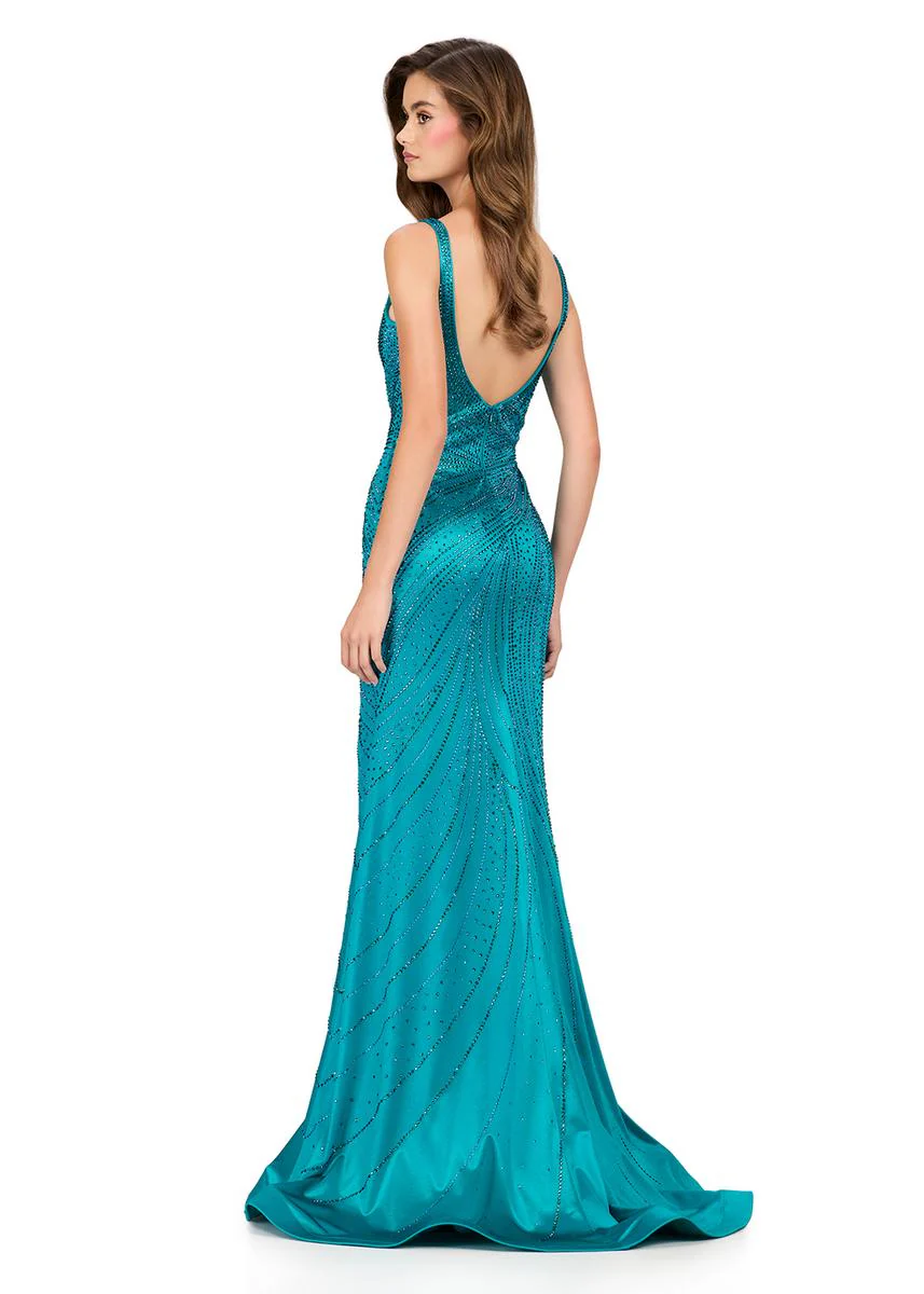 ASHLEYlauren Plunging Hot Stone Prom Dress 12203 - Image 4
