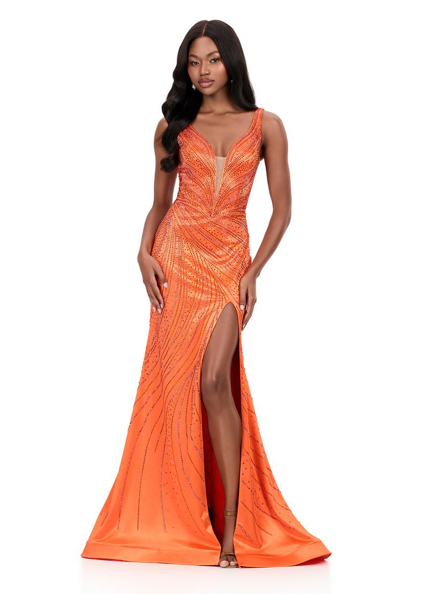 ASHLEYlauren Plunging Hot Stone Prom Dress 12203 - Image 5