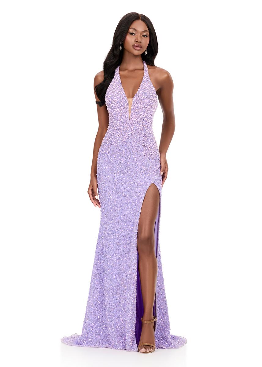 ASHLEYlauren Beaded Halter Fitted Prom Dress 12232