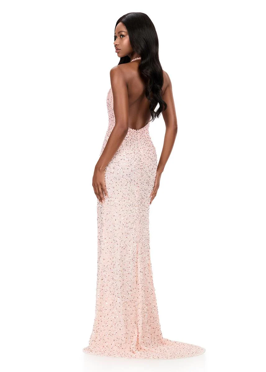 ASHLEYlauren Beaded Halter Fitted Prom Dress 12232 - Image 12