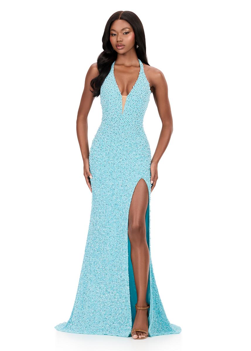 ASHLEYlauren Beaded Halter Fitted Prom Dress 12232 - Image 3