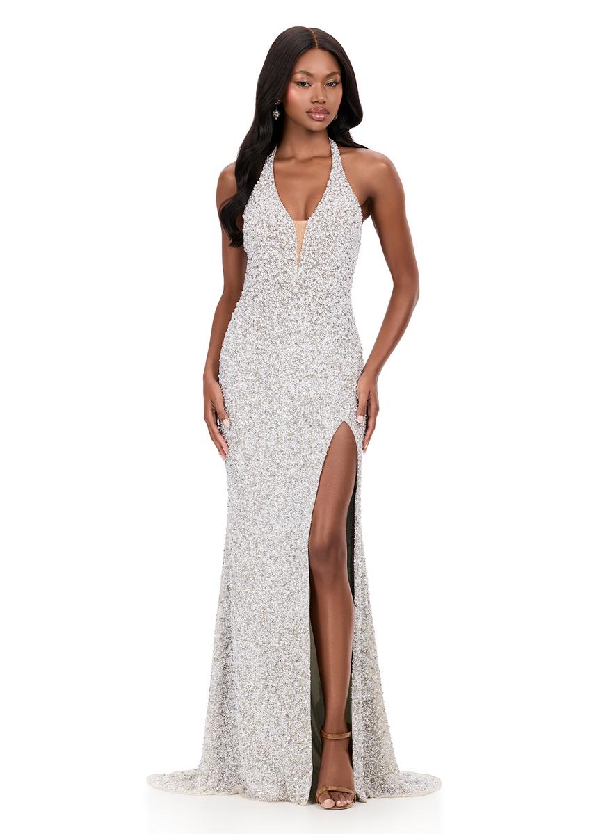 ASHLEYlauren Beaded Halter Fitted Prom Dress 12232 - Image 9