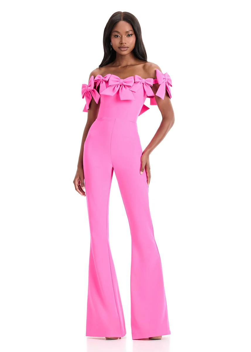 ASHLEYlauren Off Shoulder Bow Jumpsuit 12236 - Image 7