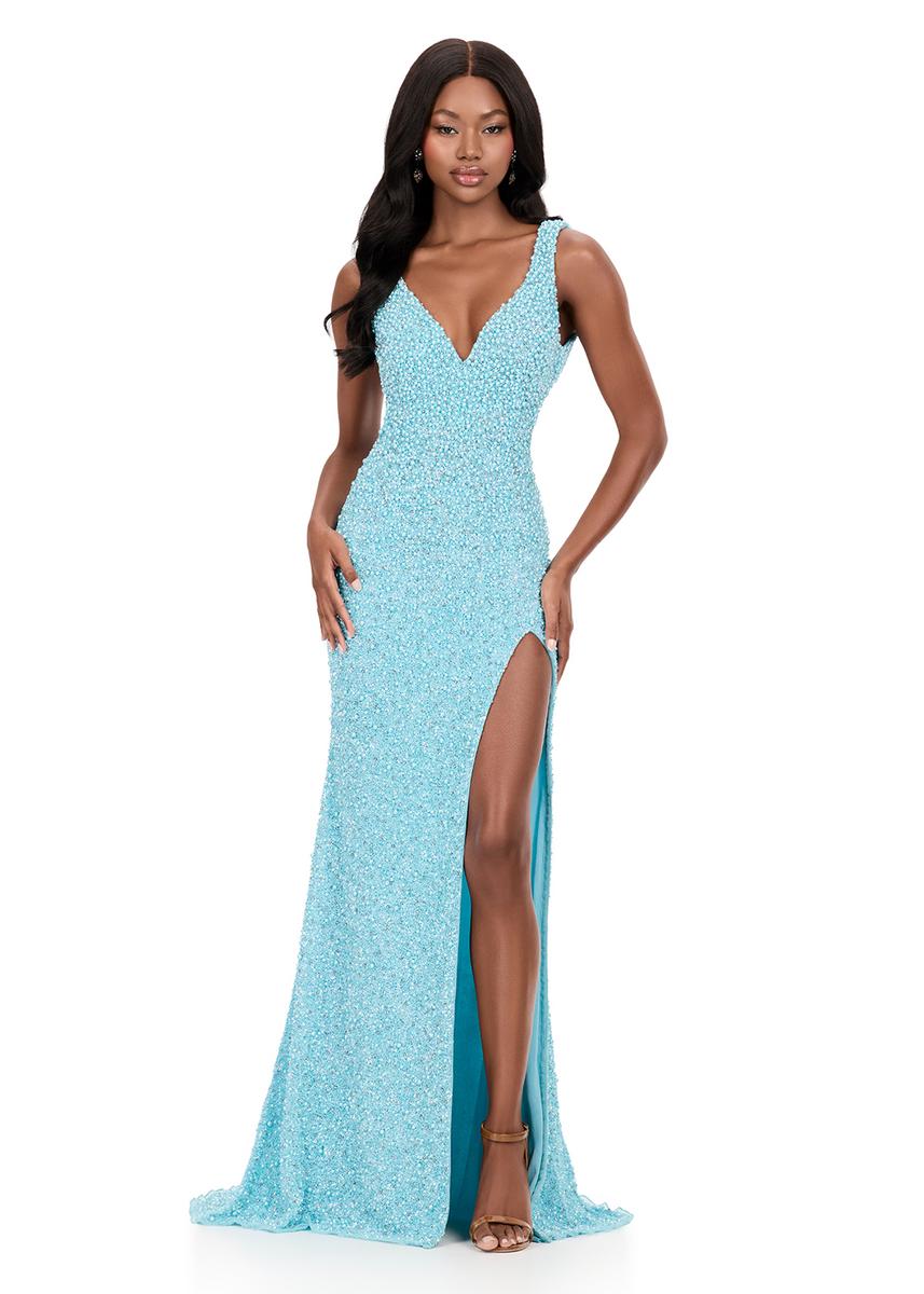 ASHLEYlauren Open Back Fitted Beaded Prom Dress 12243 - Image 11