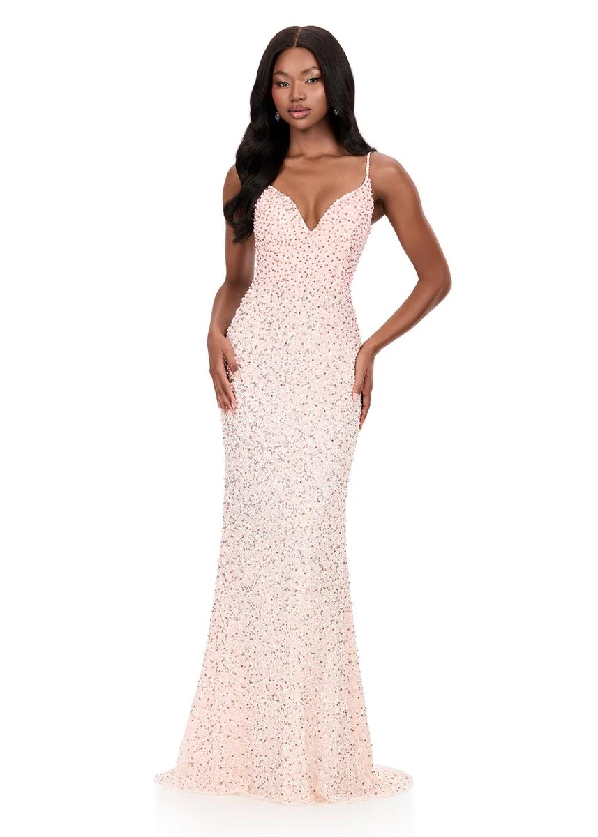 ASHLEYlauren V-Neck Open Back Prom Dress 12244 - Image 3