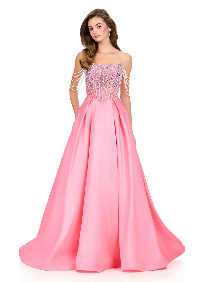 ASHLEYlauren Pearl Beaded Ball Gown 12248