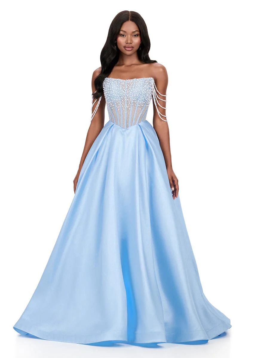 ASHLEYlauren Pearl Beaded Ball Gown 12248 - Image 3