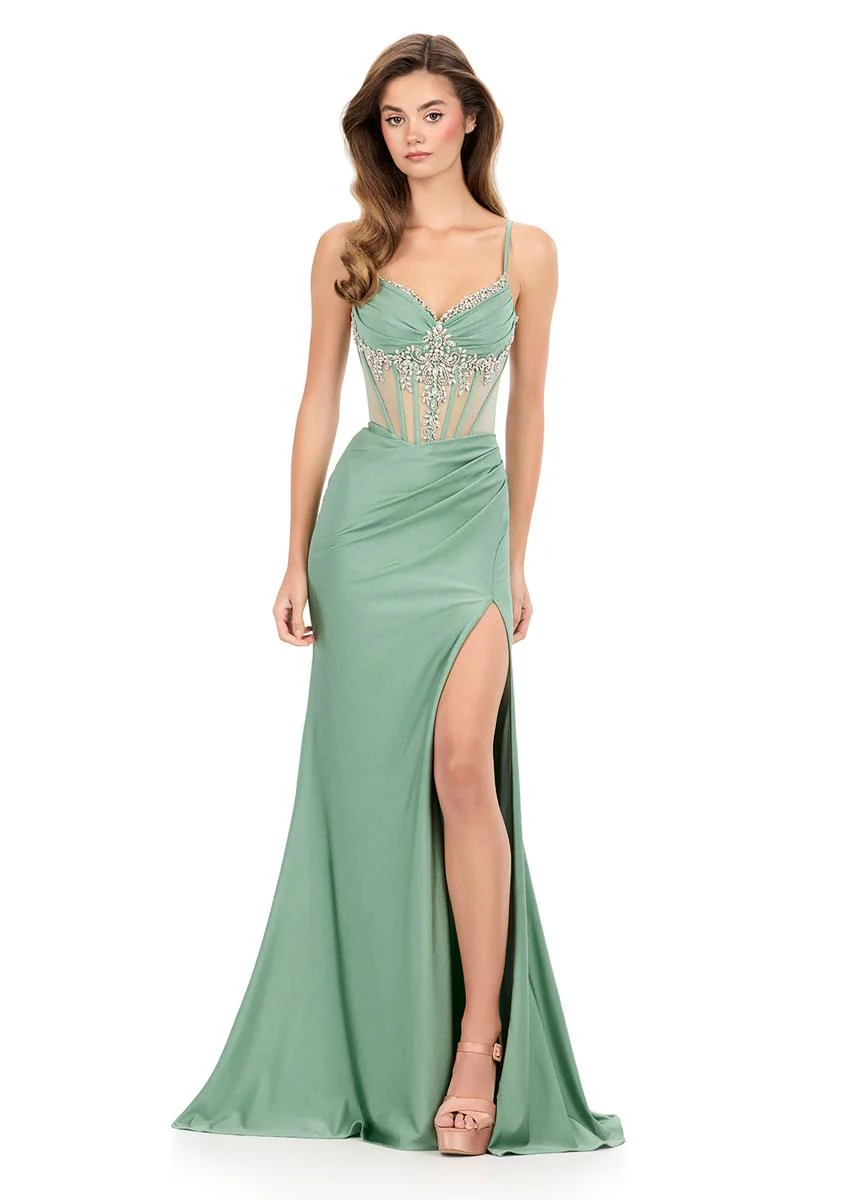 ASHLEYlauren Satin Lace-Up Corset Bodice Dress 12249