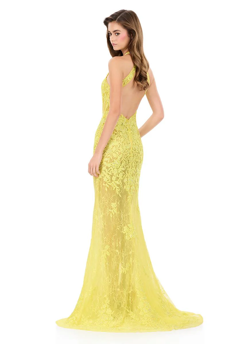ASHLEYlauren Halter Open Back Fitted Prom Dress 12255 - Image 2