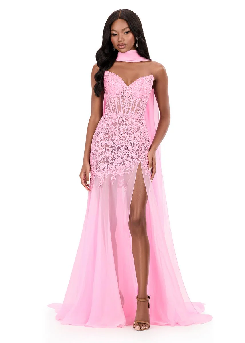 ASHLEYlauren Strapless Fitted Lace Prom Dress 12257 - Image 3