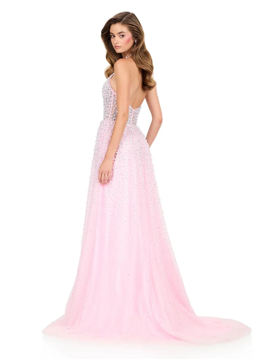 ASHLEYlauren Beaded Tulle Halter Prom Dress 12268 - Image 8