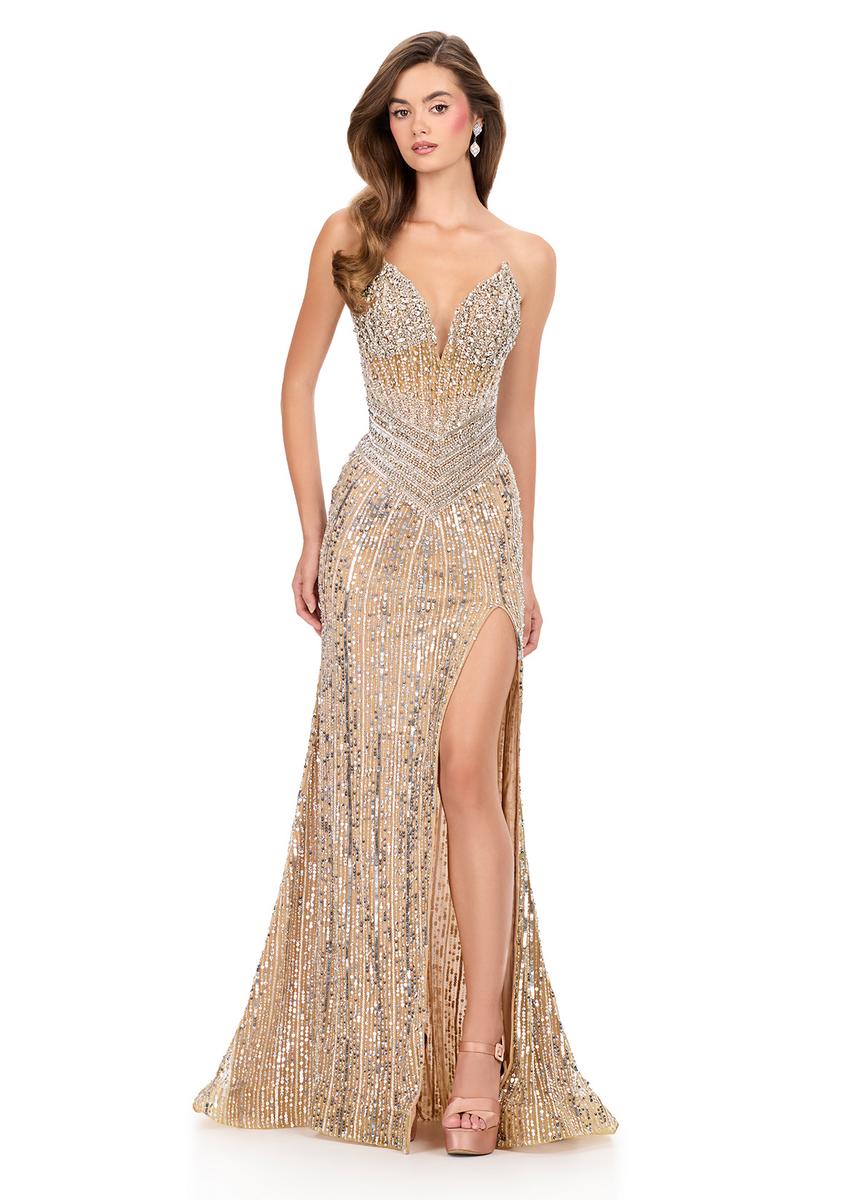 ASHLEYlauren Drop Waist Beaded Prom Dress 12274 - Image 13