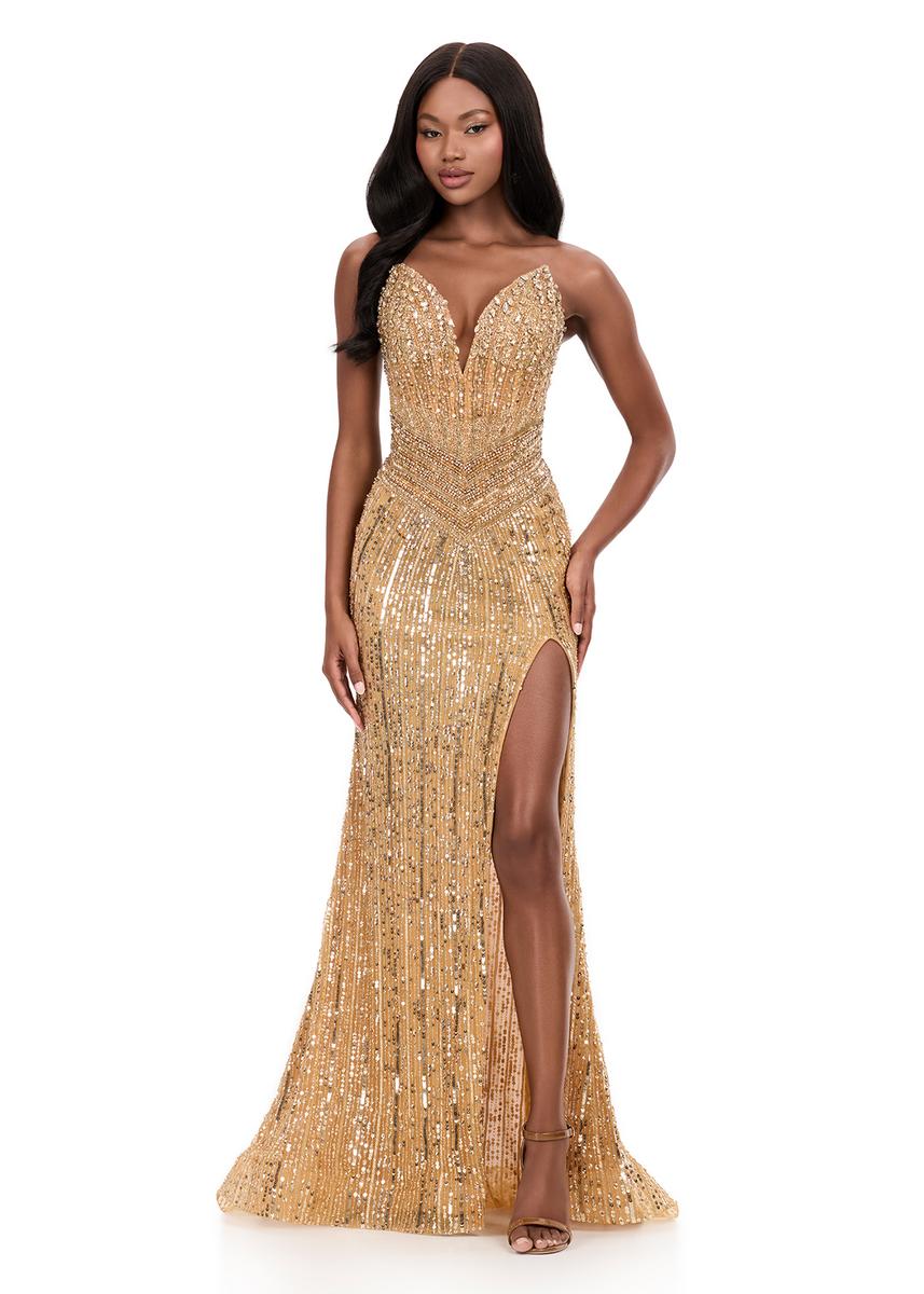 ASHLEYlauren Drop Waist Beaded Prom Dress 12274 - Image 7