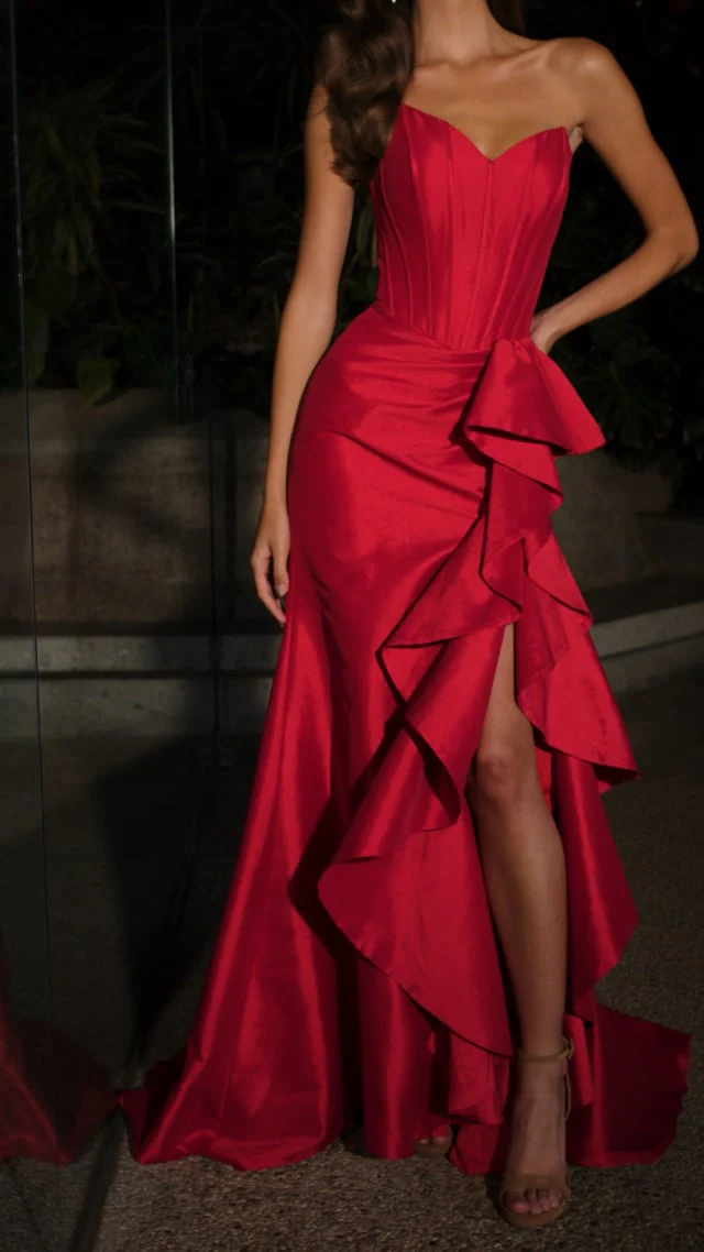ASHLEYlauren Ruffle Slit Prom Dress 12287 - Image 5
