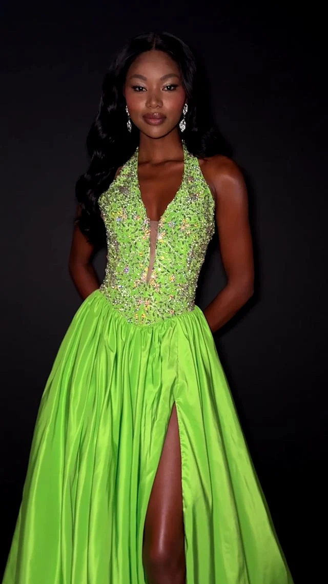 ASHLEYlauren Taffeta Halter Pageant Dress 12299