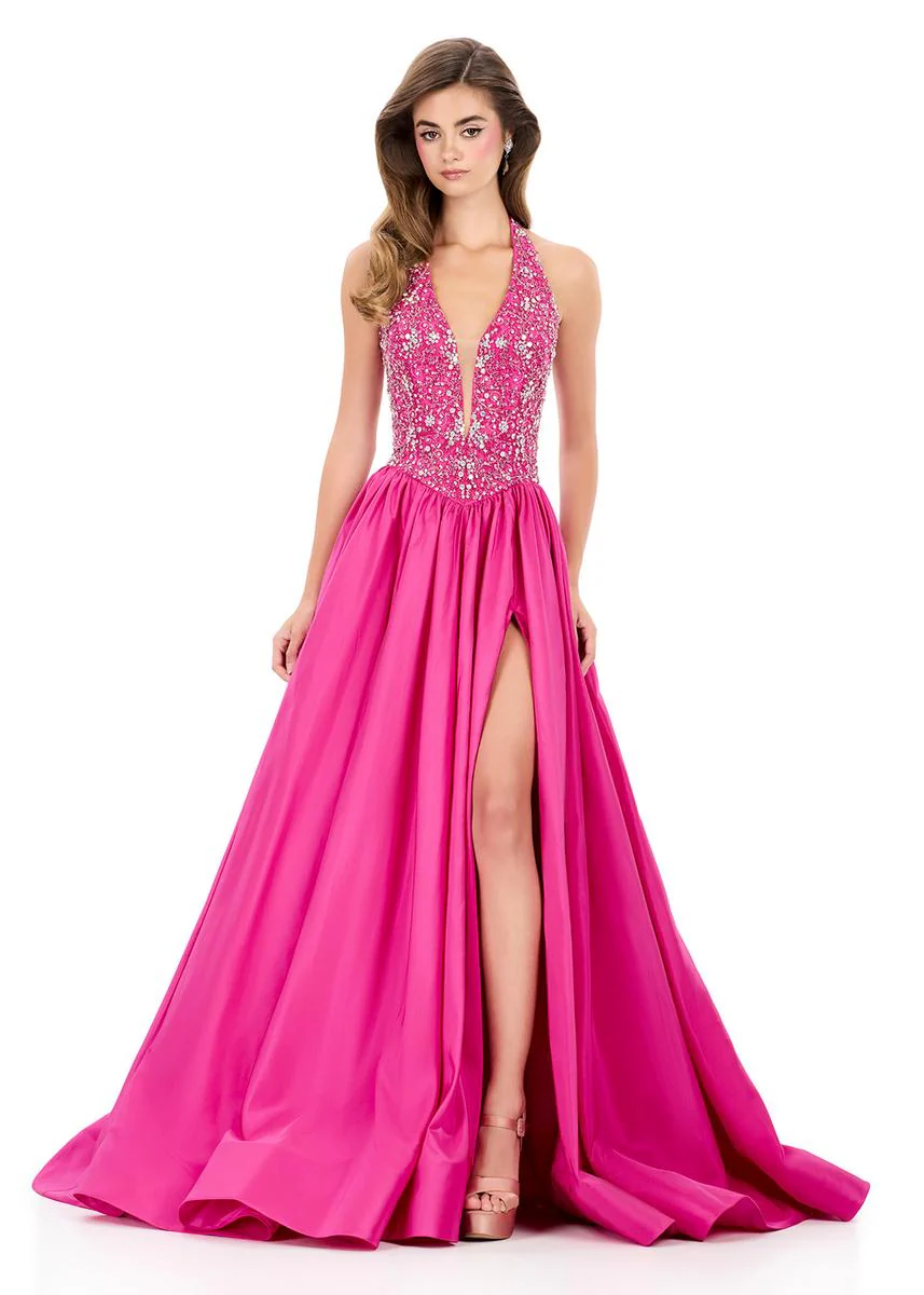 ASHLEYlauren Taffeta Halter Pageant Dress 12299 - Image 2