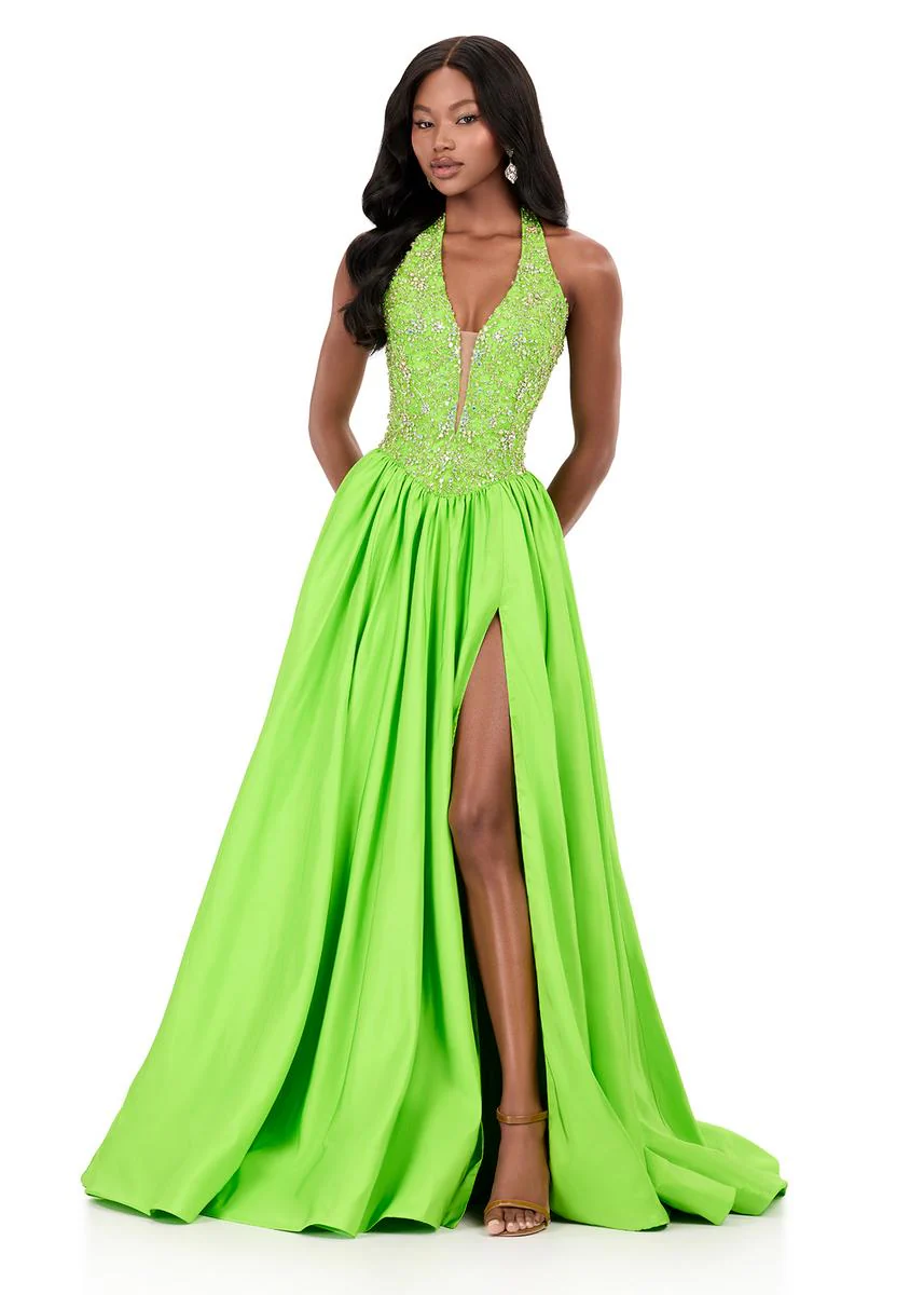 ASHLEYlauren Taffeta Halter Pageant Dress 12299 - Image 4