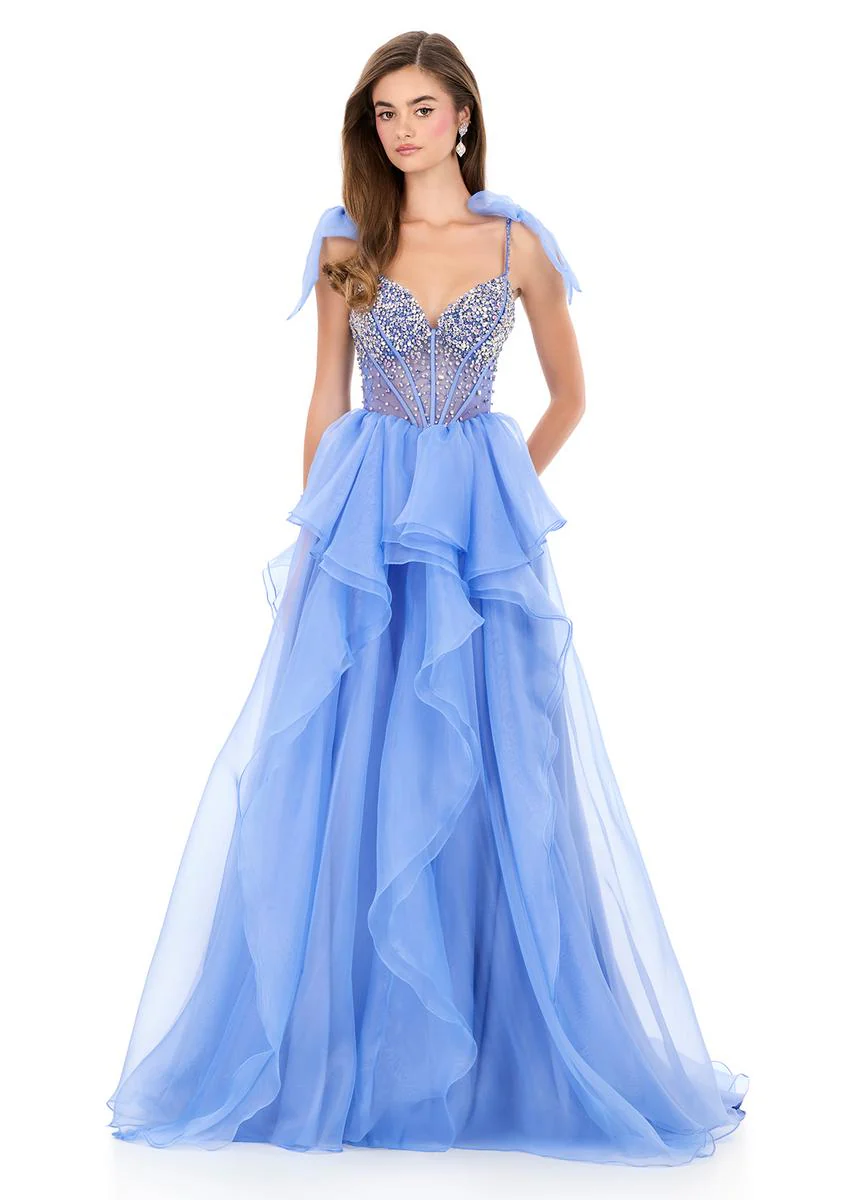 ASHLEYlauren Beaded Illusion Ruffle Prom Dress 12312