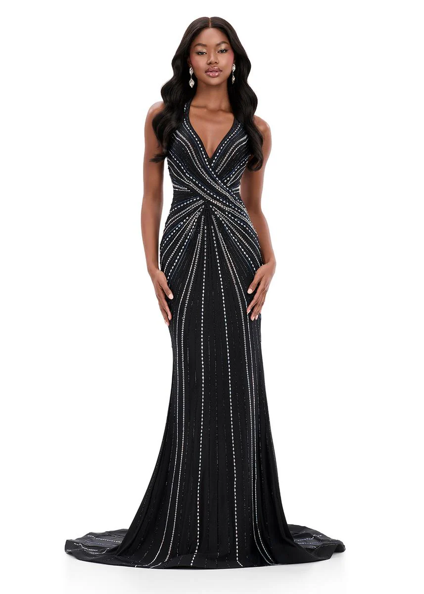 ASHLEYlauren Hot Stone Halter Prom Dress 12327