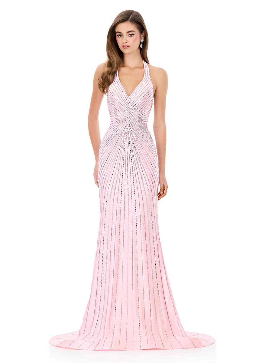 ASHLEYlauren Hot Stone Halter Prom Dress 12327 - Image 11