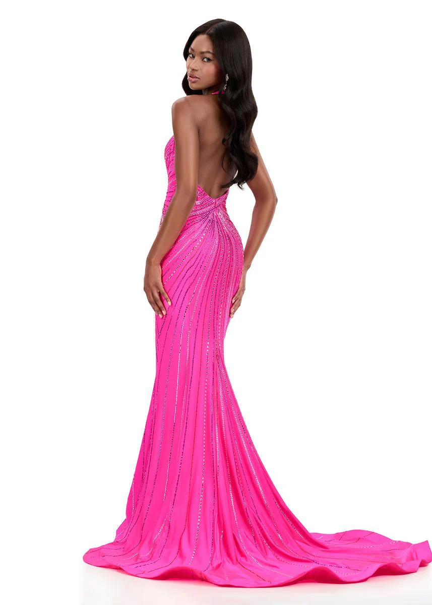 ASHLEYlauren Hot Stone Halter Prom Dress 12327 - Image 6