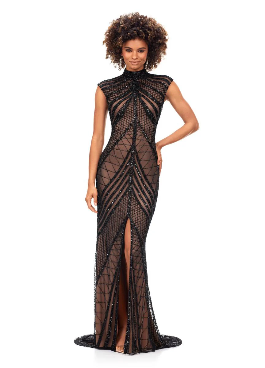AshleyLauren Cap Sleeve Beaded Prom Dress 1624 - B - Image 2