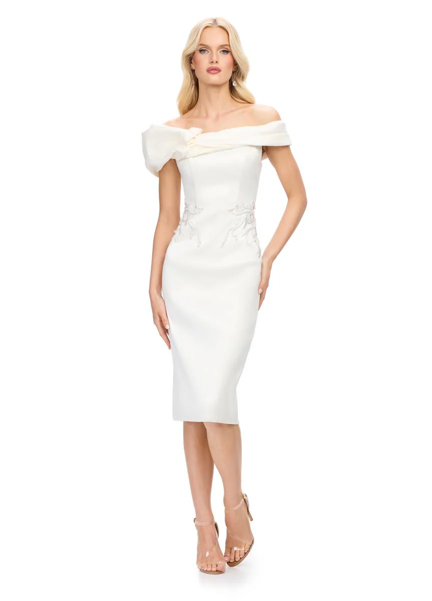 ASHLEYlauren Off the Shoulder Midi Dress 4735 - Image 3