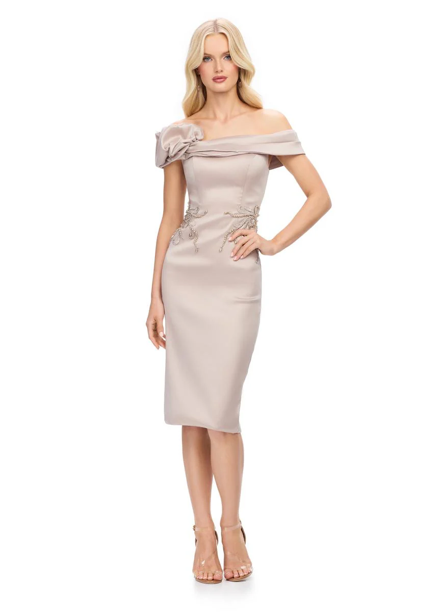 ASHLEYlauren Off the Shoulder Midi Dress 4735 - Image 5