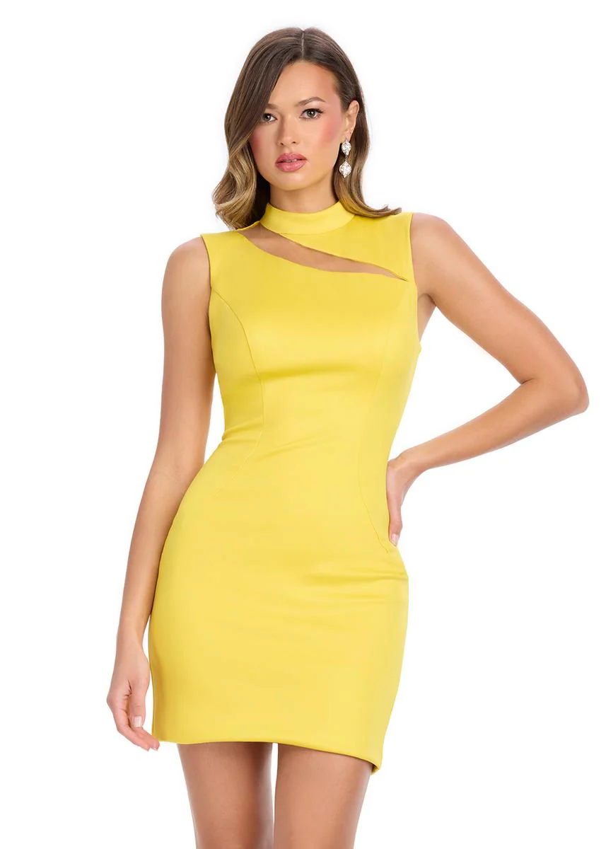 ASHLEYlauren High Neck Cut Out Cocktail Dress 4798 - Image 3