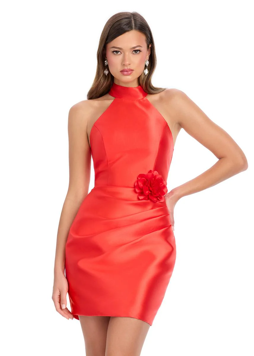 ASHLEYlauren Tight High Neck Cocktail Short Dress 4802 - Image 3