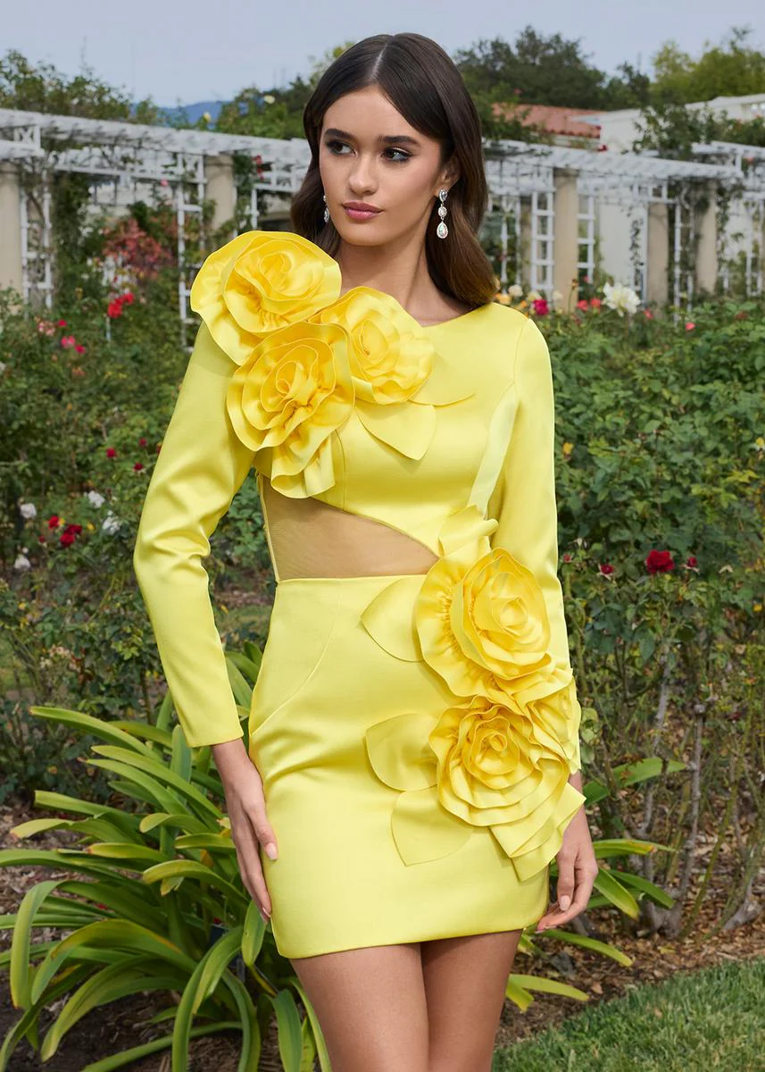 ASHLEYlauren 3D Floral Long Sleeve Short Dress 4805 - Image 5