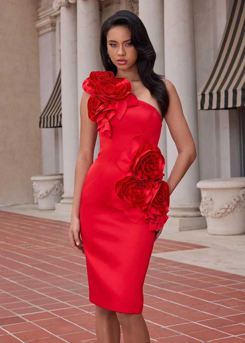 ASHLEYlauren One Shoulder Midi Dress 4814 - Image 5